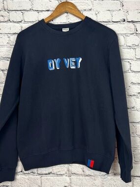 KULE Navy Crewneck with Blue 'OY VEY' Graphic